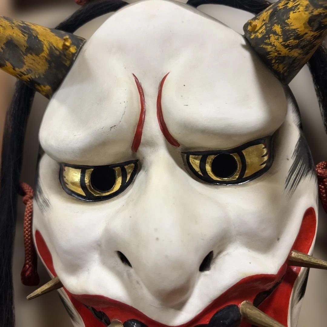 神楽面 角付き 木製