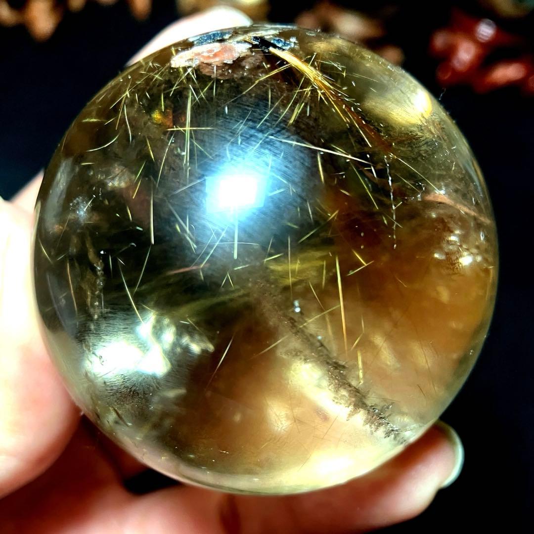 53mm ゴールドルチルクォーツ　丸玉　スフィア　金針水晶