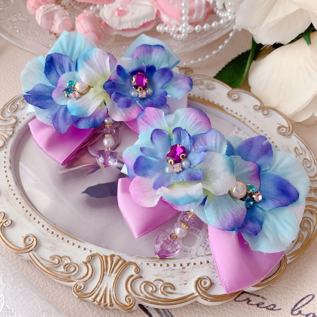 特別価格♡ハンドメイド ヘアアクセサリー♡フラワービジュー♡ツインヘアクリップ