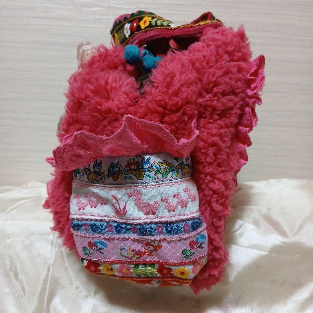 ハンドメイド　昭和レトロ　動物柄　パッチワーク　ファー　手提げバック