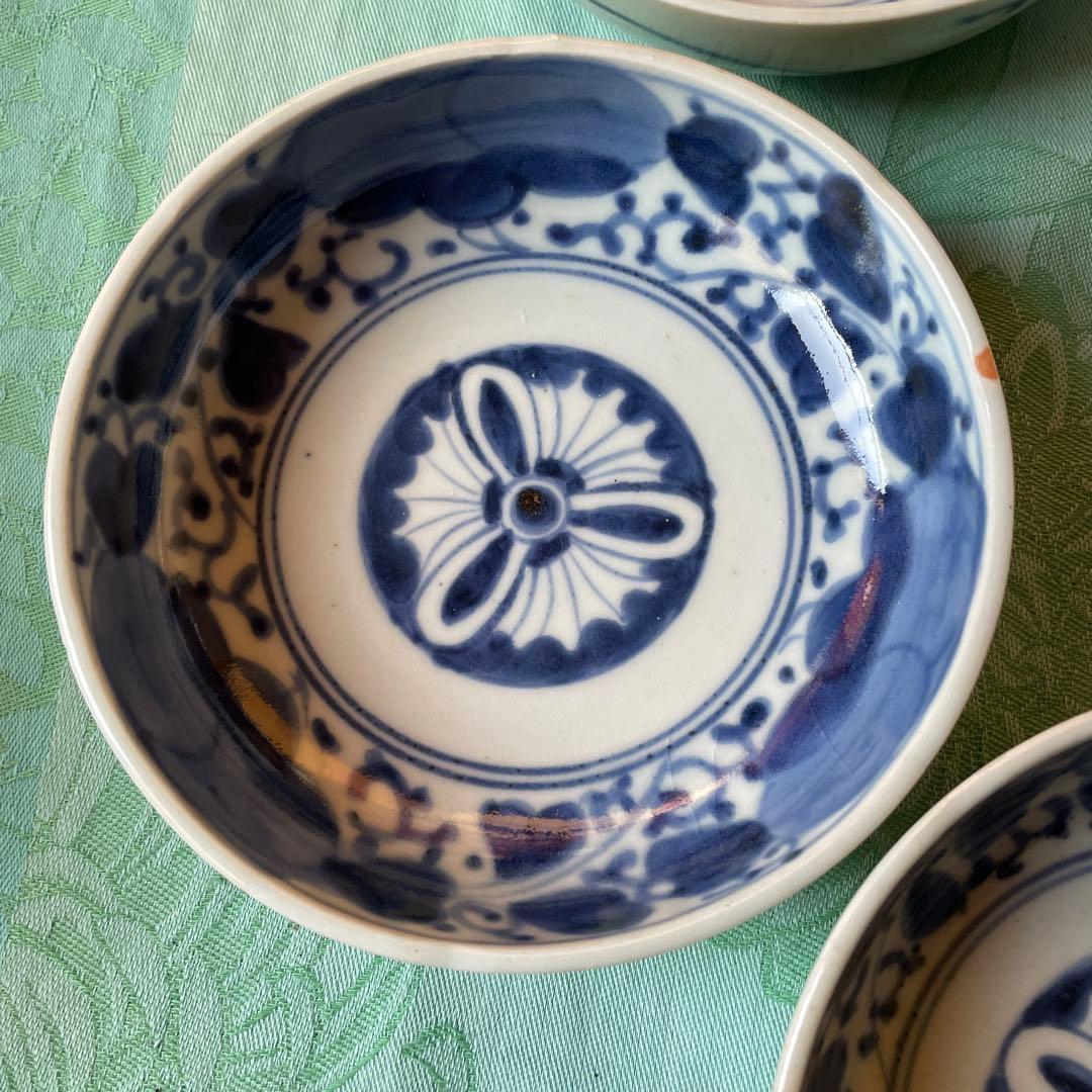 江戸中期　古伊万里　染付　唐草　膾皿　5客