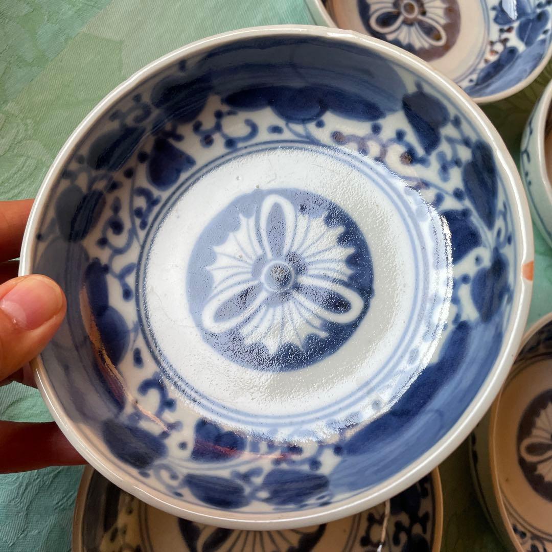 江戸中期　古伊万里　染付　唐草　膾皿　5客
