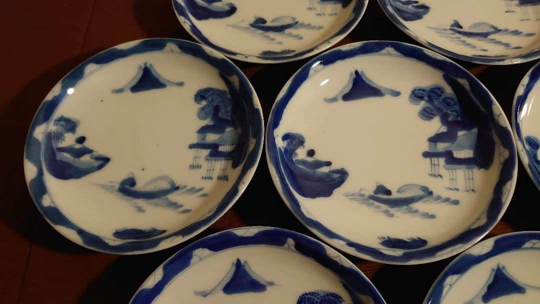 古伊万里　伊万里　李朝　染付　古染付　山水　中皿　菓子皿　蔵出し　７客