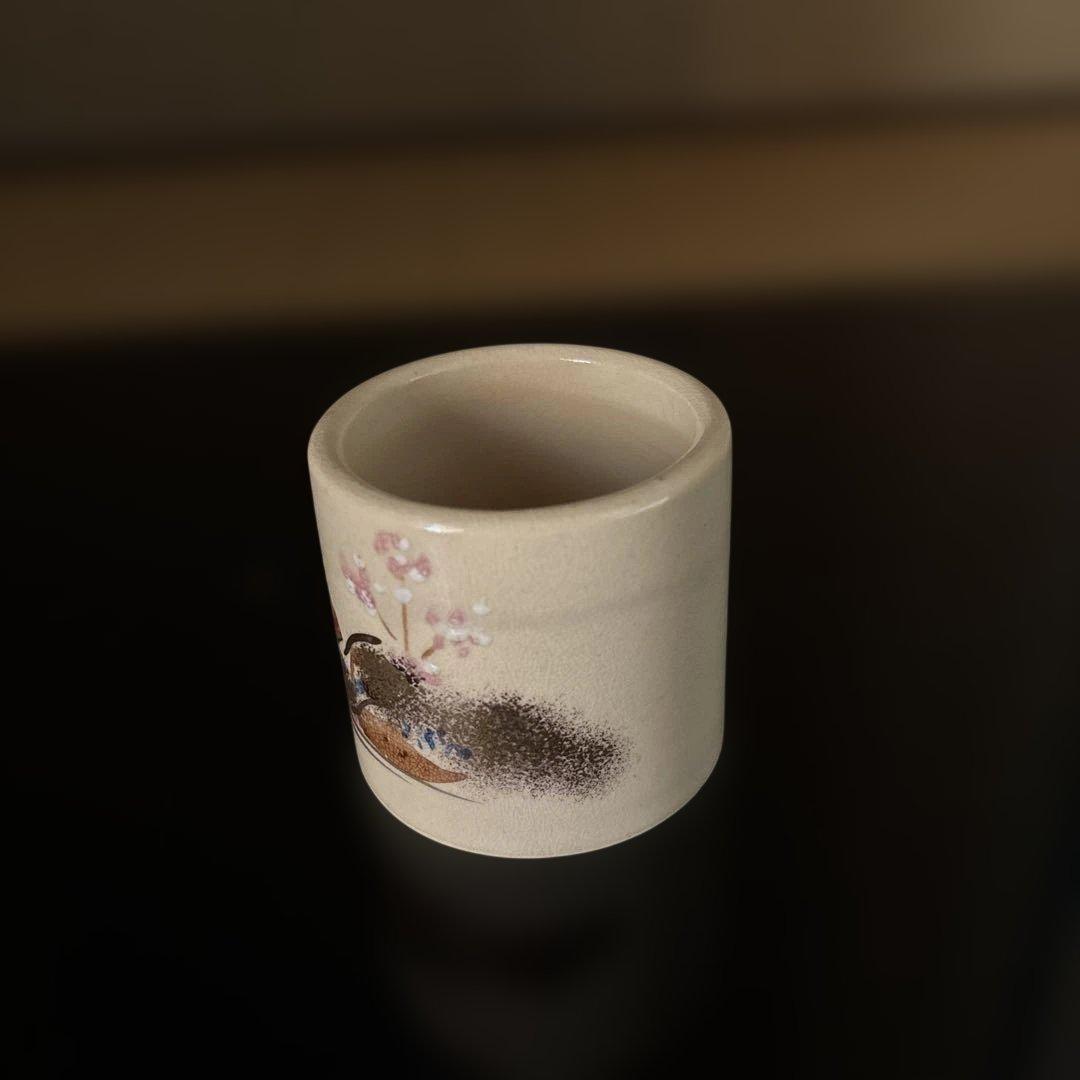 値下げ！茶道　上巳の節句　蓋置と茶碗（仁清檜扇立雛-京焼高台寺窯　陶楽造）　雛祭