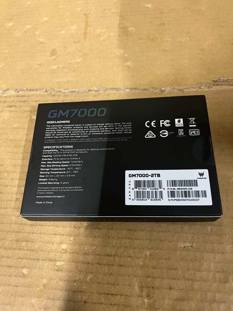 内蔵型SSD Acer Predator M.2 SSD 2TB GM7000
