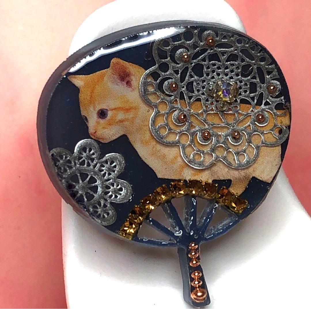 レジンヘアゴム　猫ちゃんのうちわ