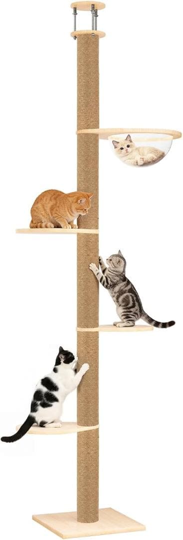 ⭐「無垢材」U-YocanPet キャットタワー 突っ張り 木製 木登りタワー