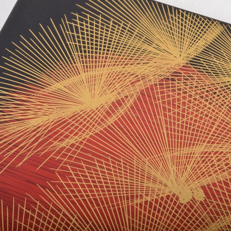 碧海　輪島塗　角野岩次作　沈金蒔絵　「昇陽松」　飾額　共箱　C　8653A