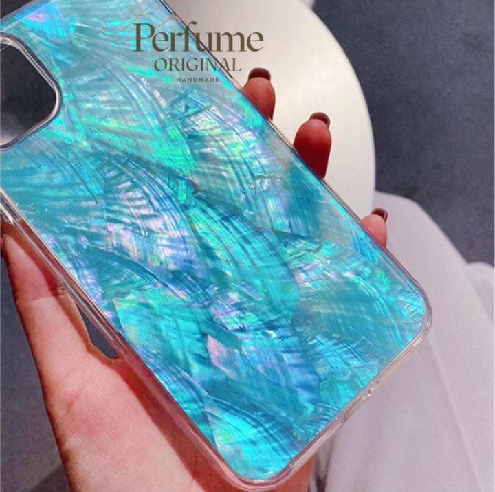 キラキラ天然シェル♡アクアブルー✨青色 貝殻 オリジナル iPhoneケース 海