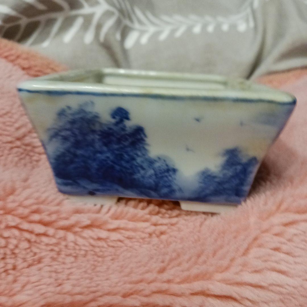 値下げ小品盆栽鉢寿悦山水画長方鉢