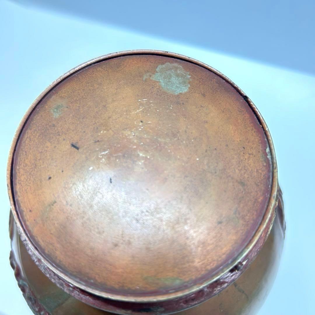 【訳あり格安】重厚1.6kg 唐獅子浮彫 双耳花瓶 時代物 彫金古美術
