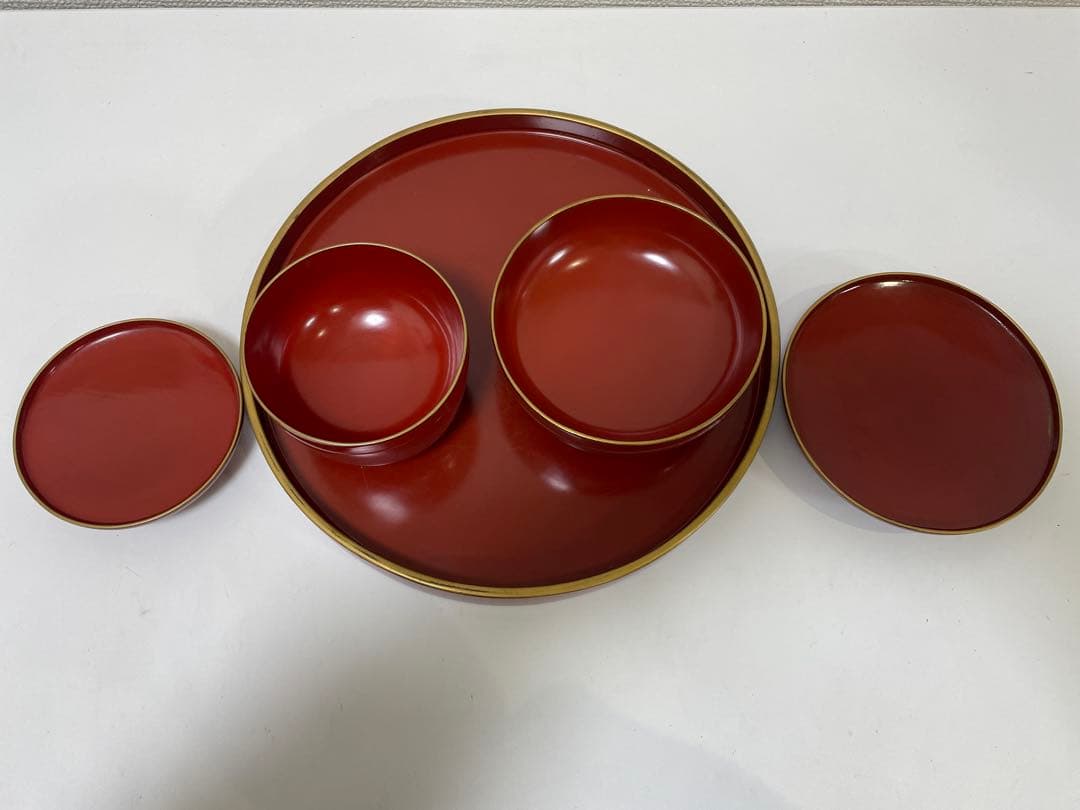 【現状品】漆器 輪島塗 朱色 膳 台 お櫃 湯桶 蓋付き椀 茶器セット まとめ