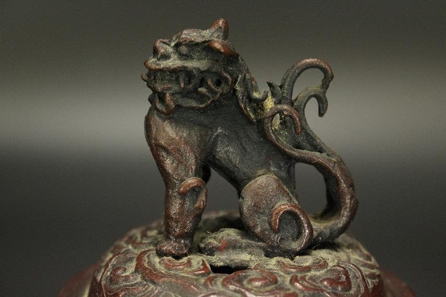 獅子蓋 香炉 三足 白峰 在銘(メ1829)