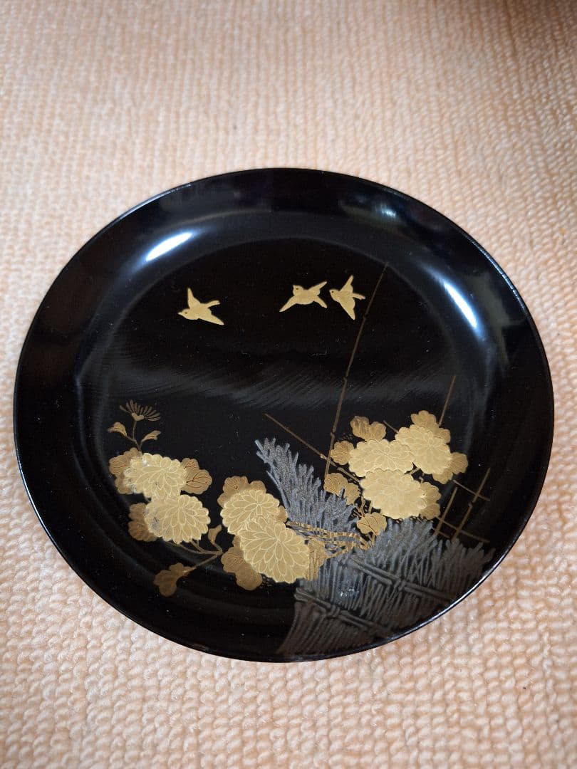 木製蒔絵５寸皿、五客