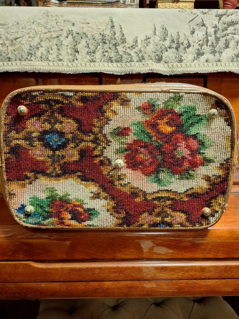 アンティークゴブラン花柄刺繍 ボストンバッグ
