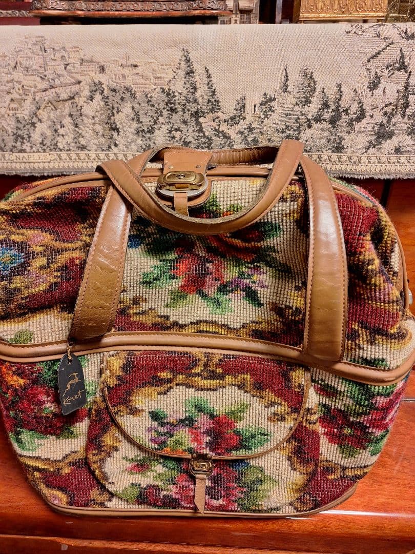 アンティークゴブラン花柄刺繍 ボストンバッグ