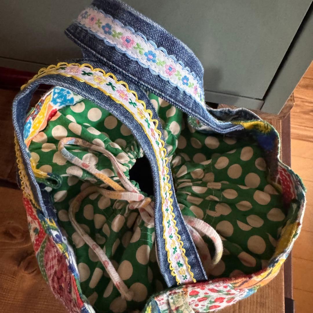 ハンドメイド デニムリメイク バッグ レトロ わんこ 楕円底 25