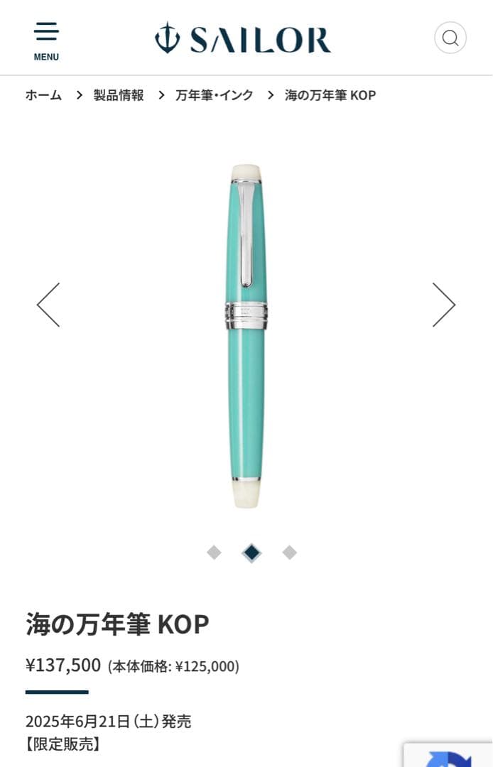 【新品未使用】セーラー万年筆SAILORプロギアKOP海の万年筆 エルセーラ島M