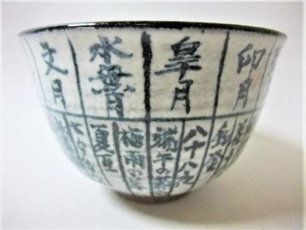 伝統的な日本の茶碗 「浅見よし三」新世紀暦手 染付茶碗 京焼 清水焼 珍品