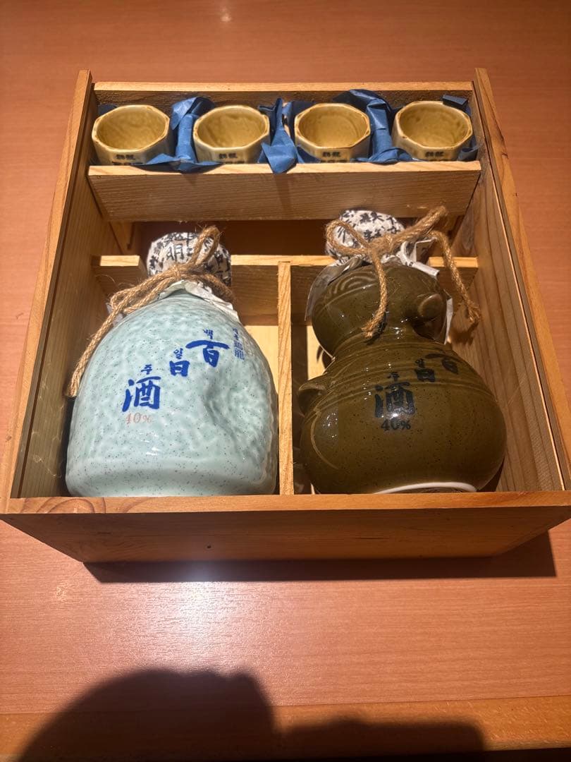 百酒 徳利とおちょこセット 木箱入り　古酒　鶴龍　百日酒　韓国