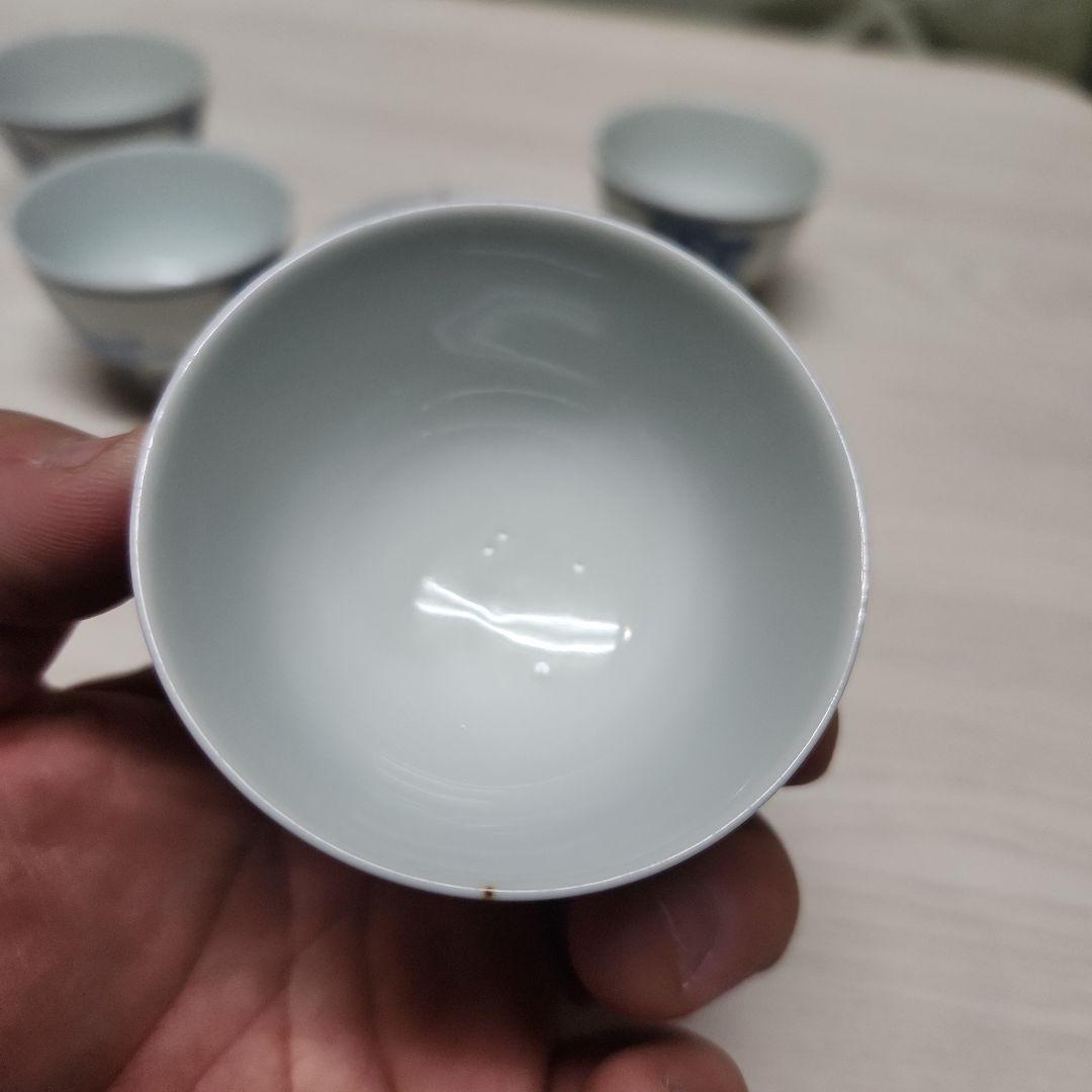 初代 竹泉作 染付 茶碗　五客　共箱付 茶器