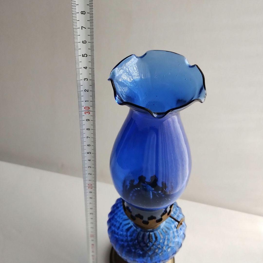 ★ヴィンテージ、青いガラス、気泡ありのオイルランプ