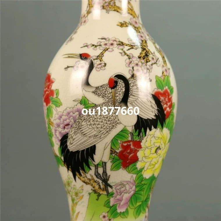 パステル福寿図魚尾花瓶 景徳鎮 陶磁器 装飾品 現代工芸品 美術品 置物