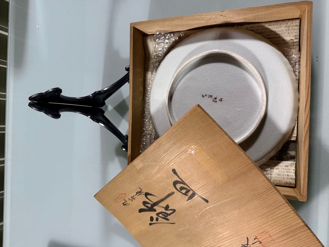 鴨の絵柄 陶器の皿 木製箱付き