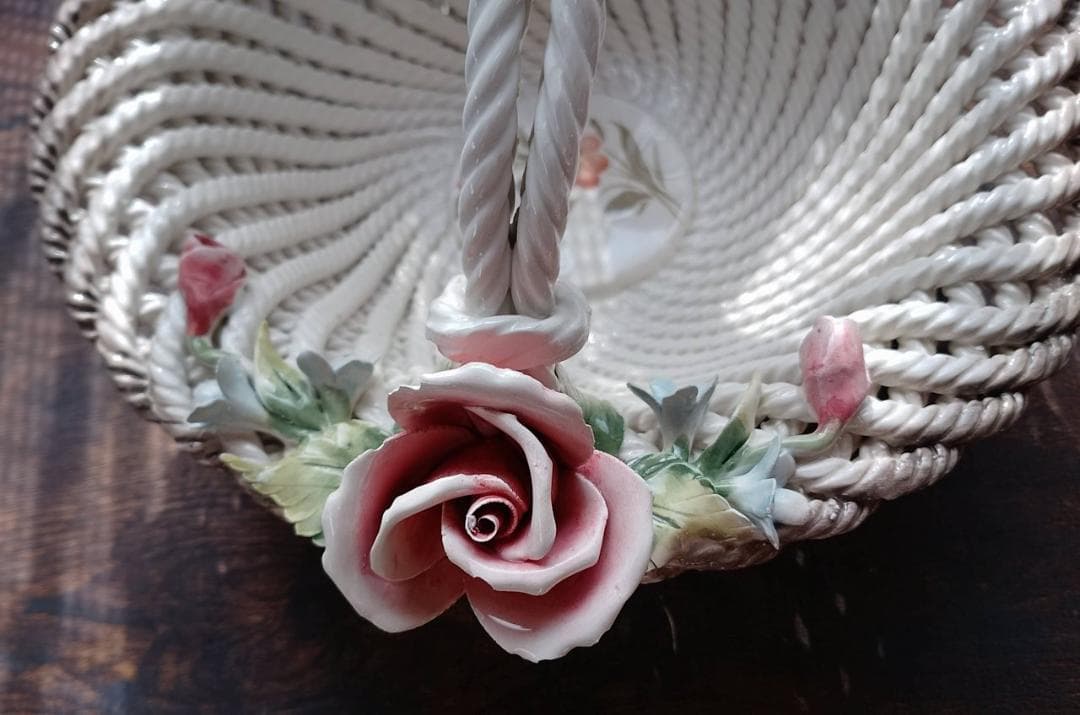 イタリア製 カポディモンテ 26cm 陶花バスケット Da Ponte