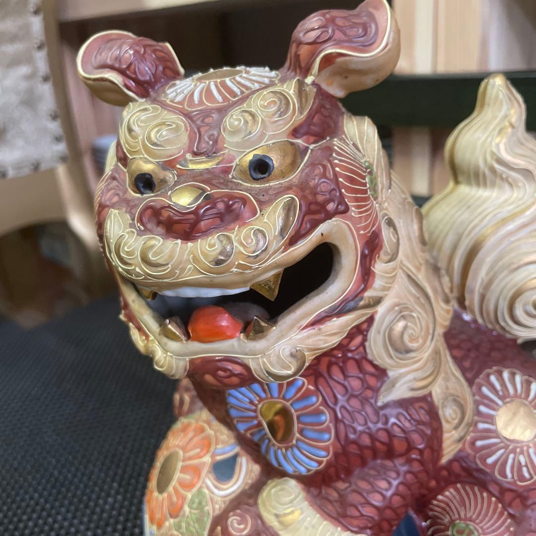 九谷焼赤絵付け金彩玉のり獅子　石川県伝統工芸品　日本美術　日本伝統