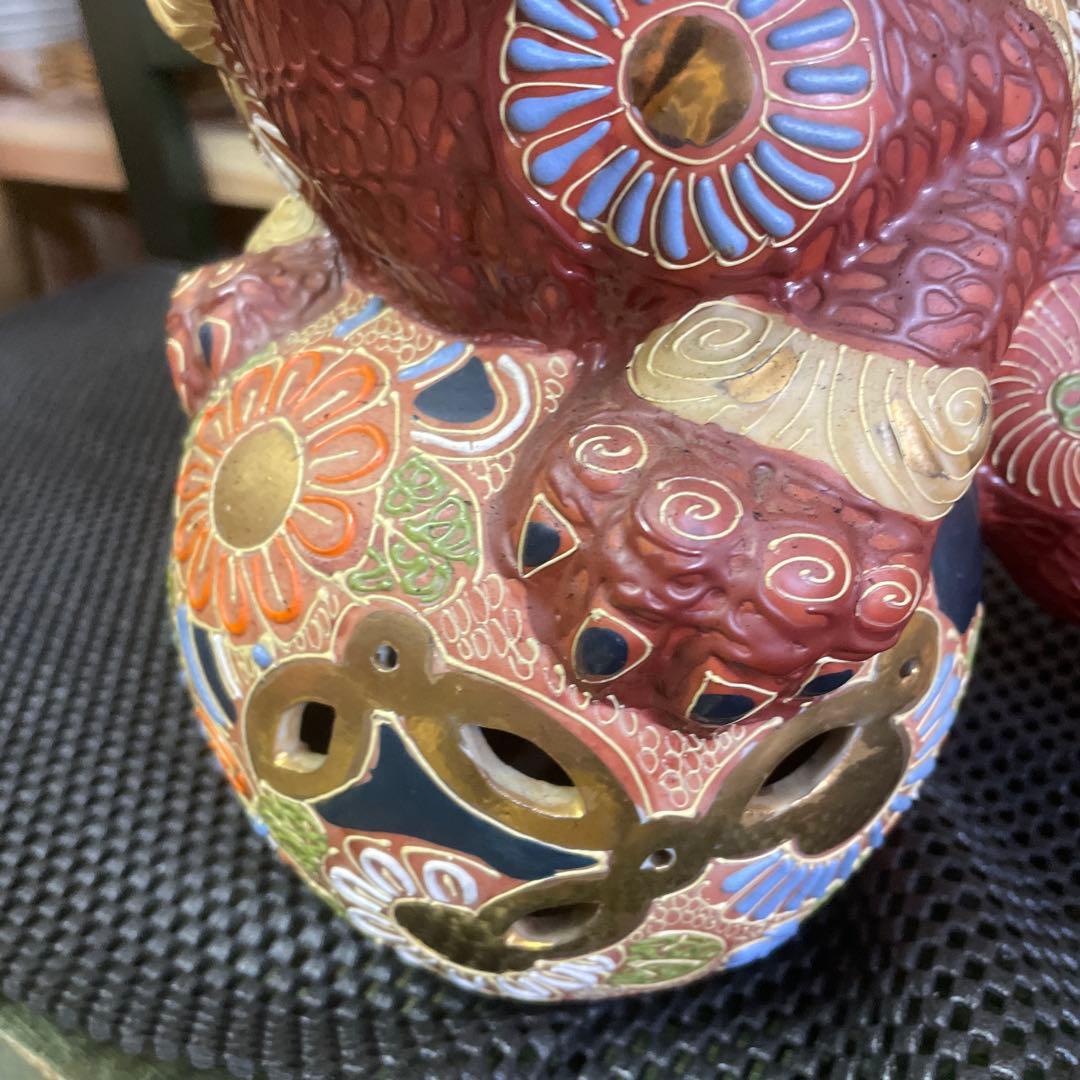 九谷焼赤絵付け金彩玉のり獅子　石川県伝統工芸品　日本美術　日本伝統
