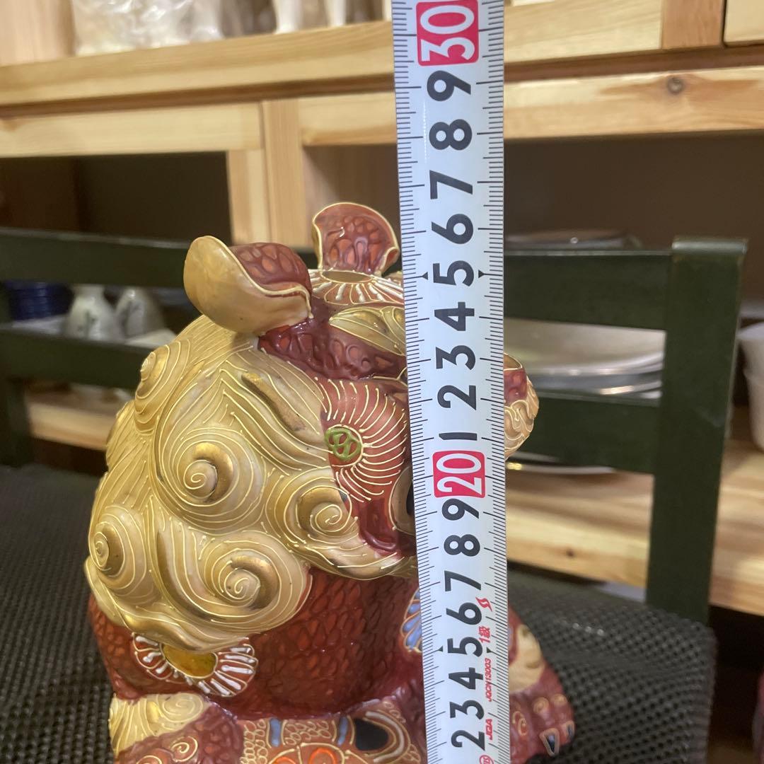 九谷焼赤絵付け金彩玉のり獅子　石川県伝統工芸品　日本美術　日本伝統