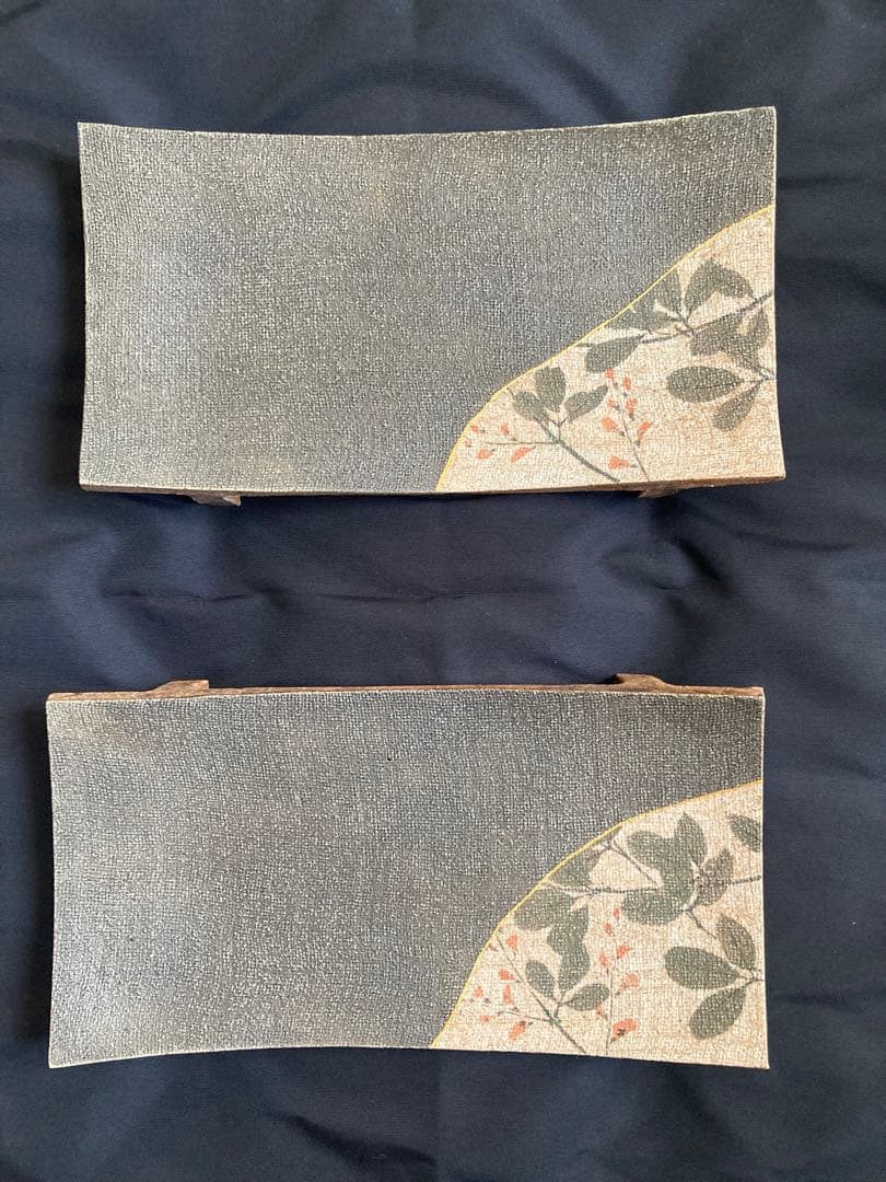 名工【伊藤東彦】布目彩泥 角皿 笠間の巨匠 芸術的な布目の陰影 飾り皿