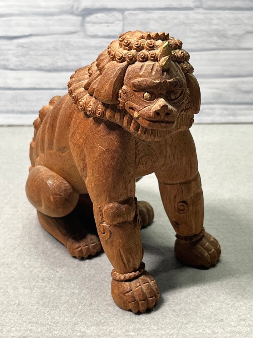 仏教美術　木彫　狛犬　一対