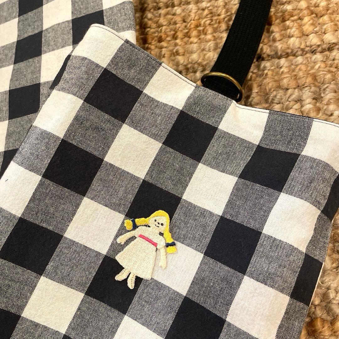 ハンドメイド　ブロック　チェック　レッスンバック、上靴入れ　￼体操服袋