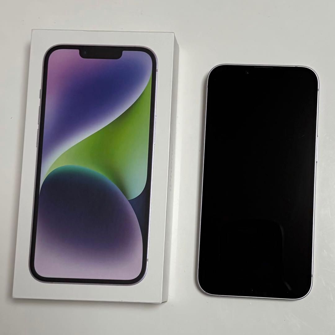Apple iPhone 14パープル 本体 美品　箱　ケーブル付き