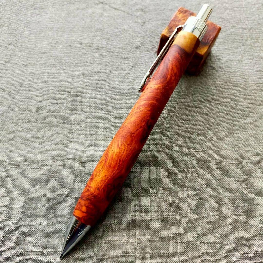 特上　本花梨瘤　ハンドメイド　木軸シャープペン　0.5mm　天然木　シルバー