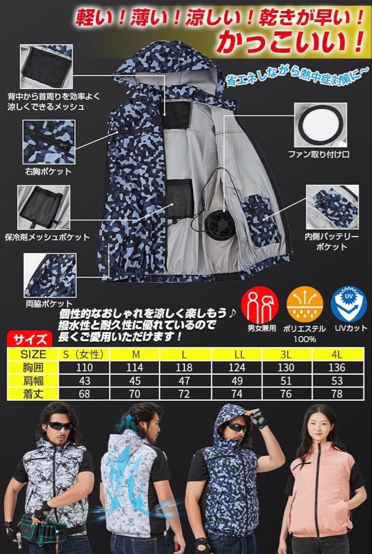 Xinpeke 空調作業服 43V超高電圧 ファン付きベスト 作業服 熱中症対策
