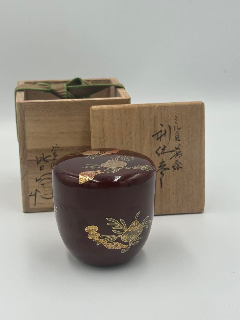 利休棗　ミル貝蒔絵　塗師哲山作