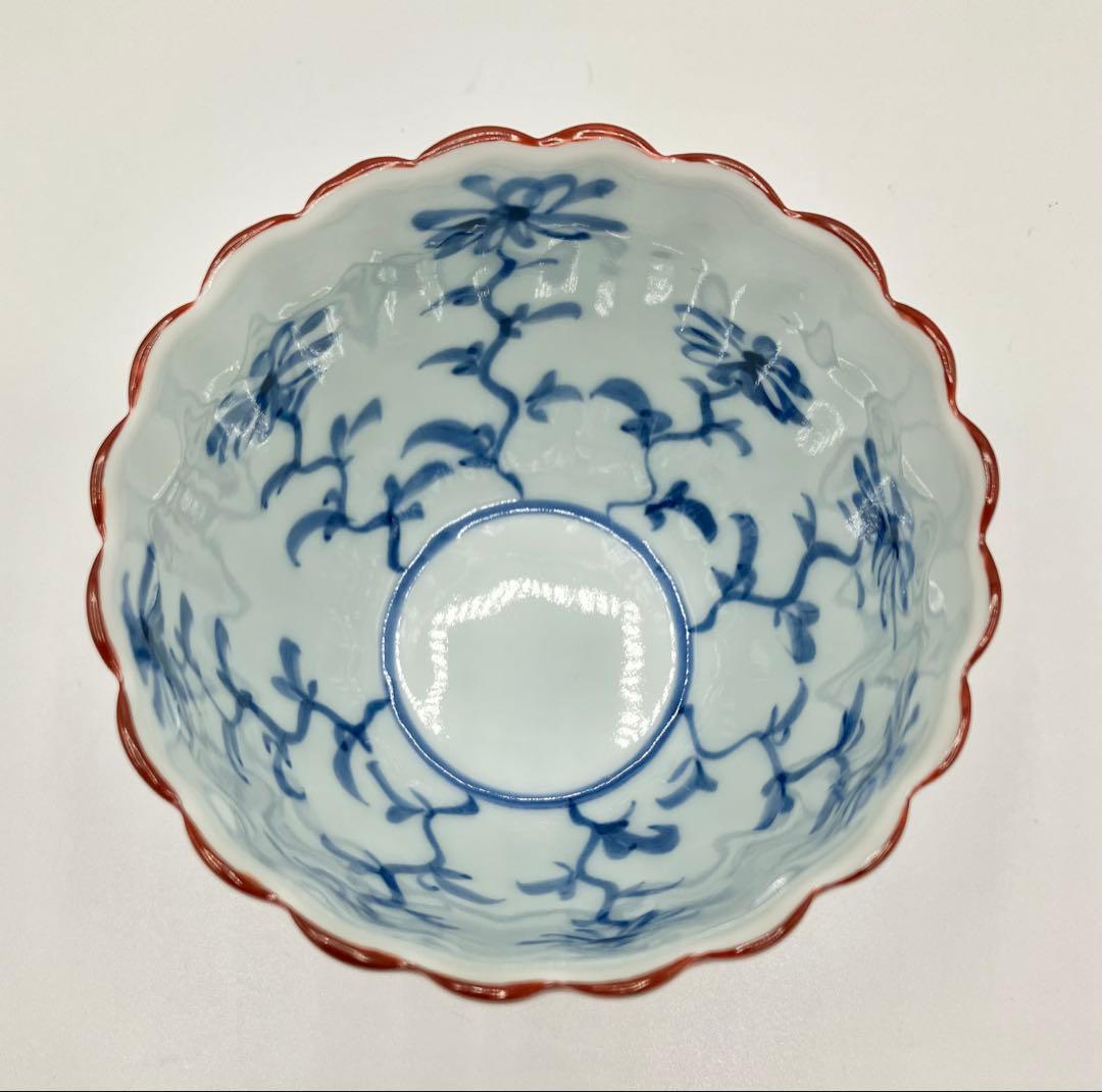 ◯ 【木箱入り】有田焼 源右衛門窯 朱泥菊形小鉢(大) 5客セット