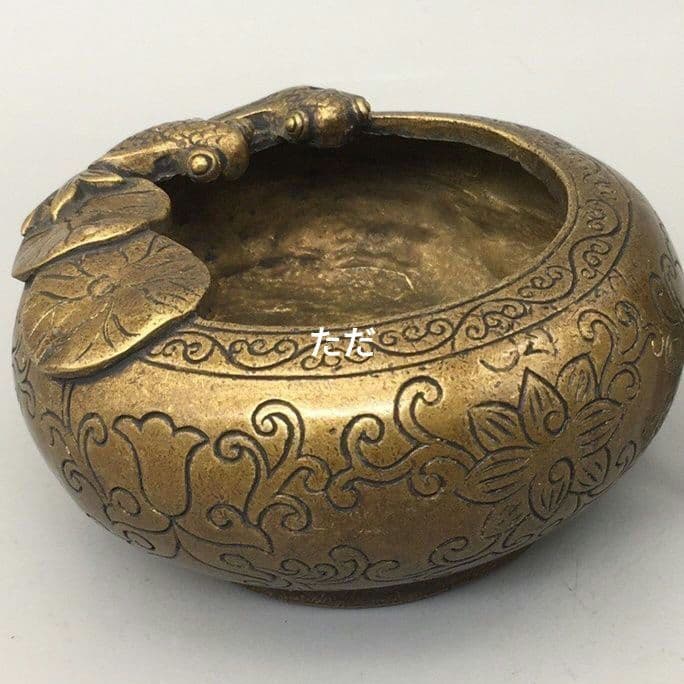 中国美術 双魚蓮花円形筆洗 文房具 金属工芸品 置物
