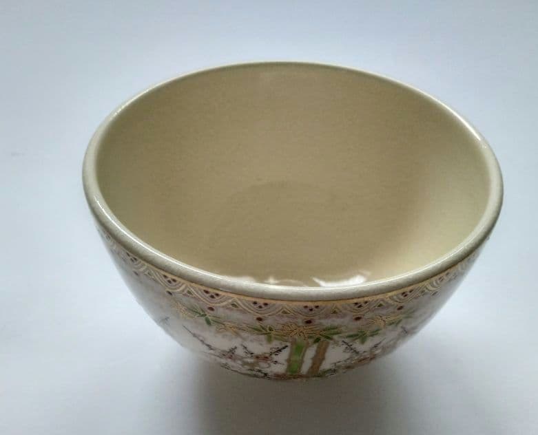 薩摩 茶碗　野崎錦正 作 茶碗 茶道具 抹茶碗 美品　金彩草花文様