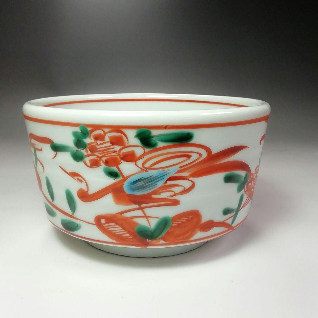 Ｓ３９５　茶碗　『赤絵　呉州　花鳥文』『加陽庵　六世　中村東洸作』共箱　茶道具