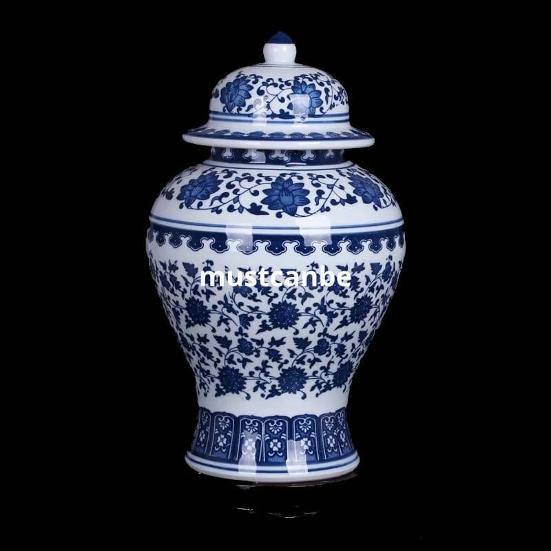 景徳鎮 陶磁器 青花蓋缶将軍缶 装飾品 現代工芸品 美術品 置物