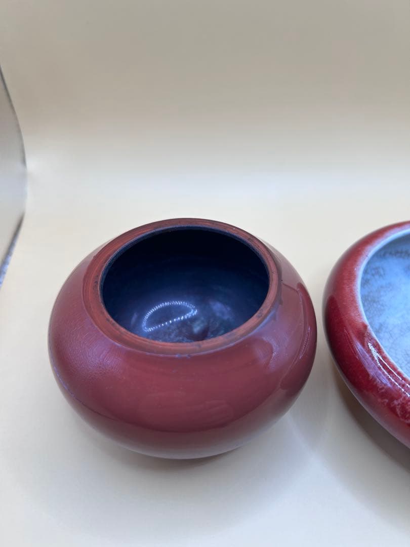【中国古美術】海関輸出許可証（封泥）付 水盂 筆洗 2点 哥窯写し 辰砂紅釉