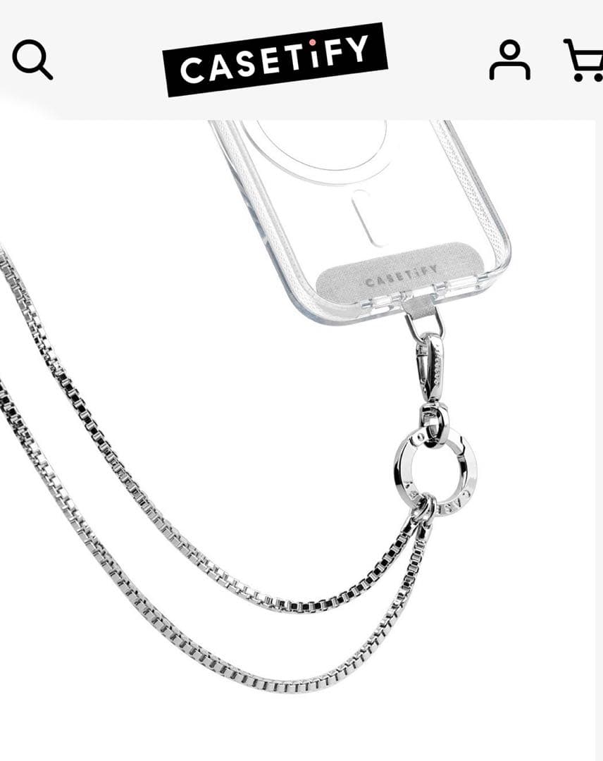 【美品】CASETIFY メタルハート シルバー ボディ 斜めがけ ストラップ
