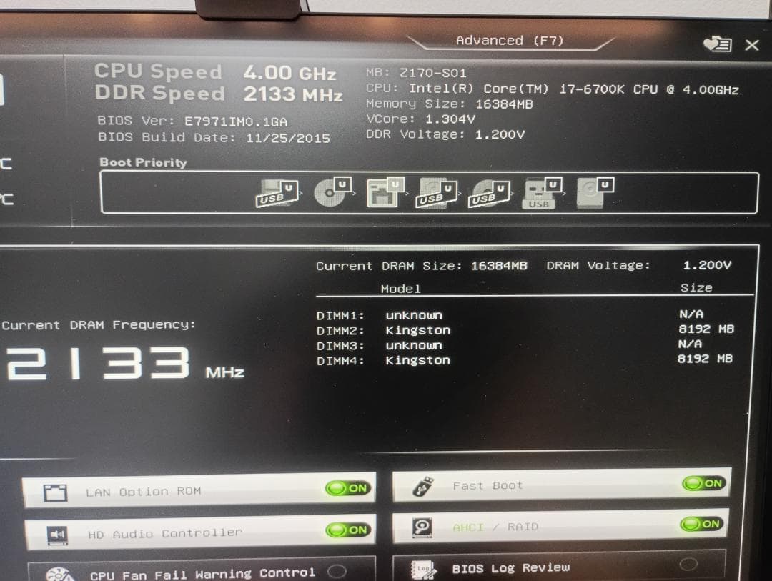 8GB×2枚セット　Kingston製　DDR4 PC4-17000