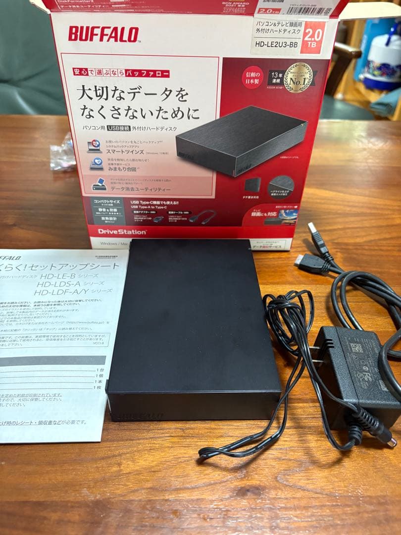 BUFFALO HD-LE2U3-BB 2TB 外付けハードディスク