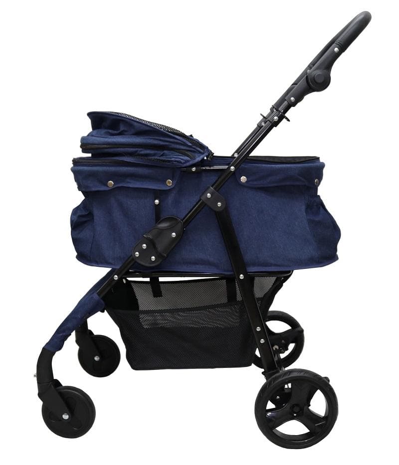 多頭用耐荷重30kg！ココハート ４輪ペットカート/甘えん坊バギーBIG デニム