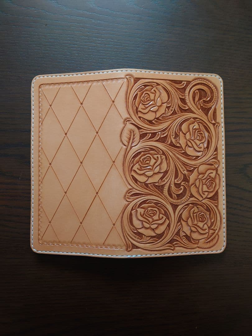 長財布　薔薇　レザーカービング　ロングウォレット